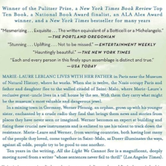4/$30 Bundle; Novel: "All the Light We Cannot See" by Anthony Doerr - Picture 4 of 9
